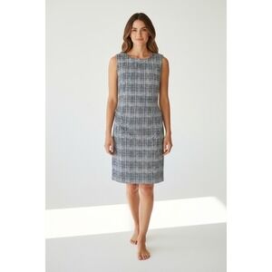 J. McLaughlin Catalina Cloth Navy White Side Ruched Knee Length Dress - XL